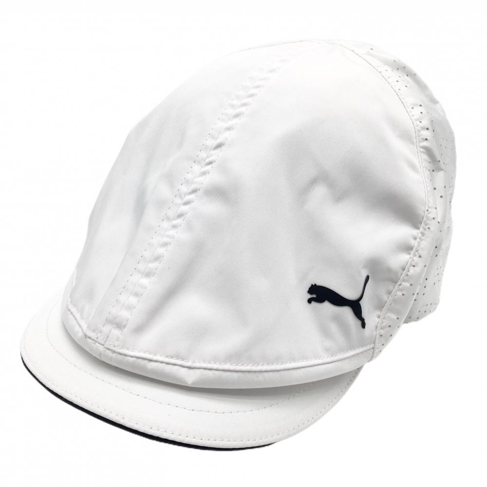 【超美品】プーマ ハンチング帽 白 ロゴ黒 パンチング ONE SIZE(56-59cm)  ゴルフウェア PUMA
