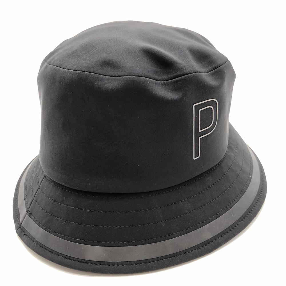 【美品】プーマ バケットハット 黒×グレー 立体ロゴ  UK/US-L/XL  ゴルフウェア PUMA
