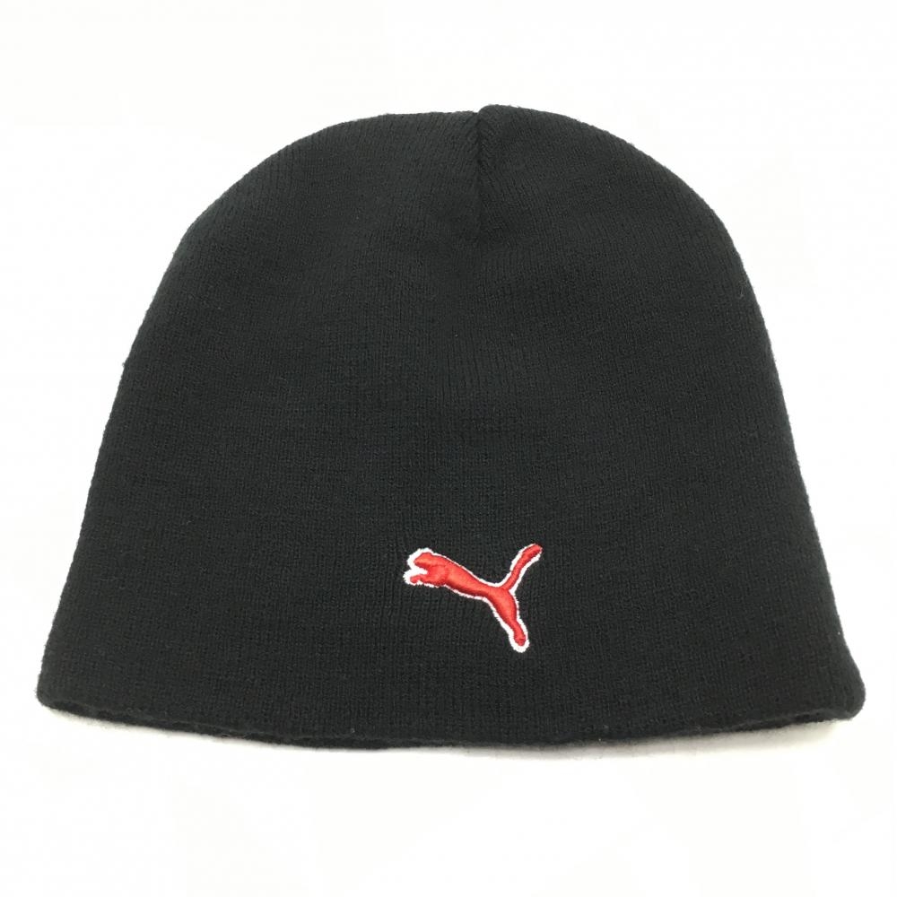 【美品】プーマ ニット帽 黒 ロゴ刺しゅう OneSizeFitsAll(56cm-59cm)   ゴルフウェア PUMA