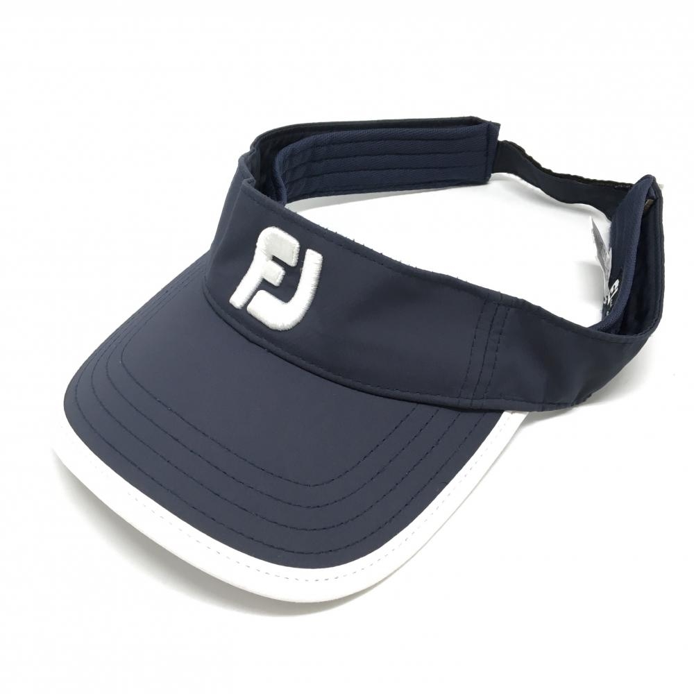 【超美品】フットジョイ サンバイザー ネイビー×白 フロント立体ロゴ   ゴルフウェア FootJoy