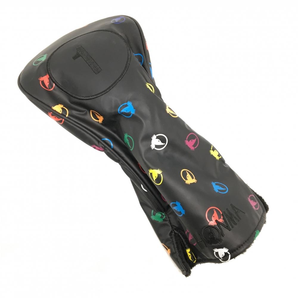 【美品】ホンマ ヘッドカバー(DR) 黒×マルチカラー ロゴ総柄  ゴルフ HONMA