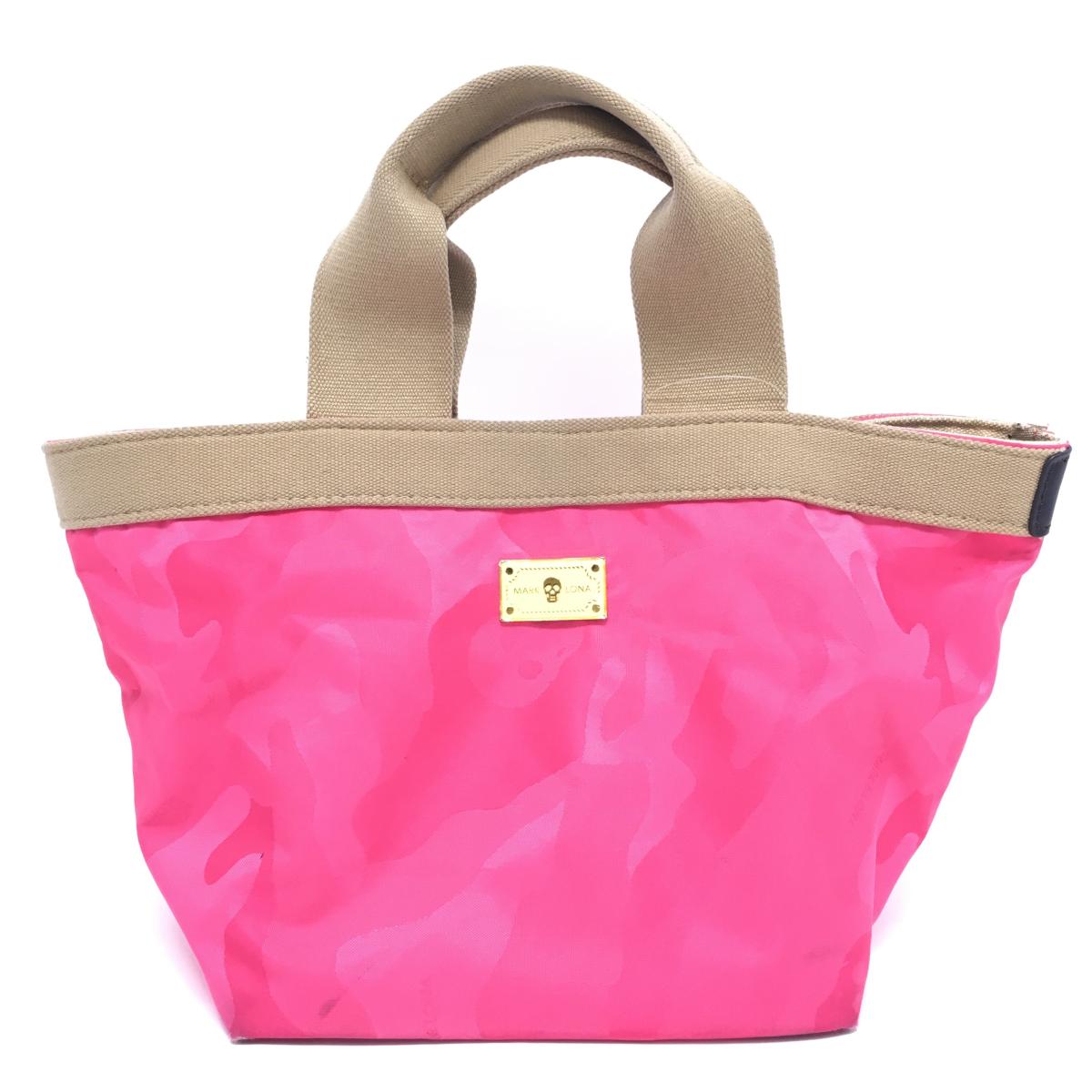 マークアンドロナ カートバッグ ピンク×ベージュ カモフラ 迷彩 スカル  ゴルフ MARK＆LONA