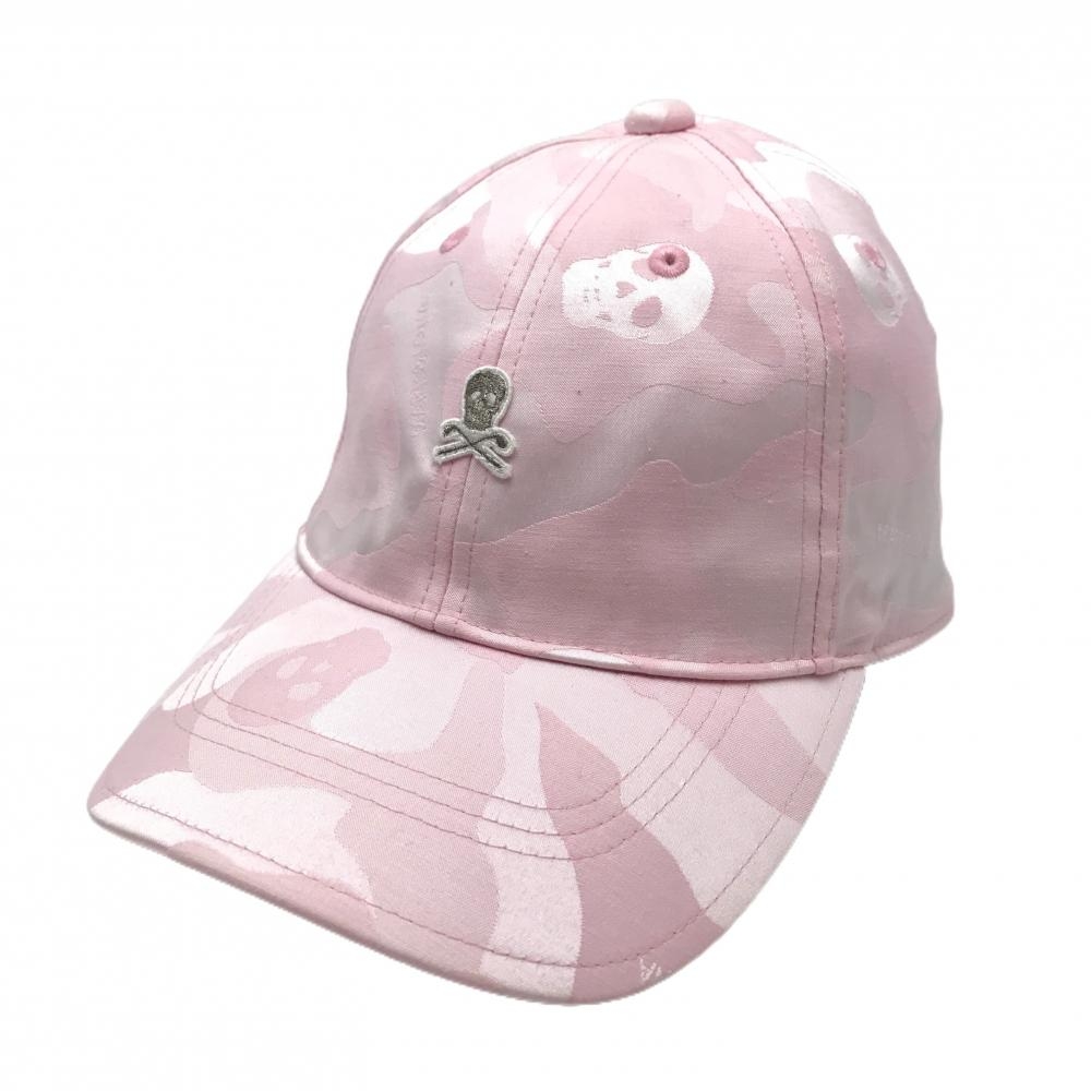 【美品】マークアンドロナ キャップ ピンク カモフラ柄地模様 迷彩 スカル  FREE  ゴルフウェア MARK＆LONA