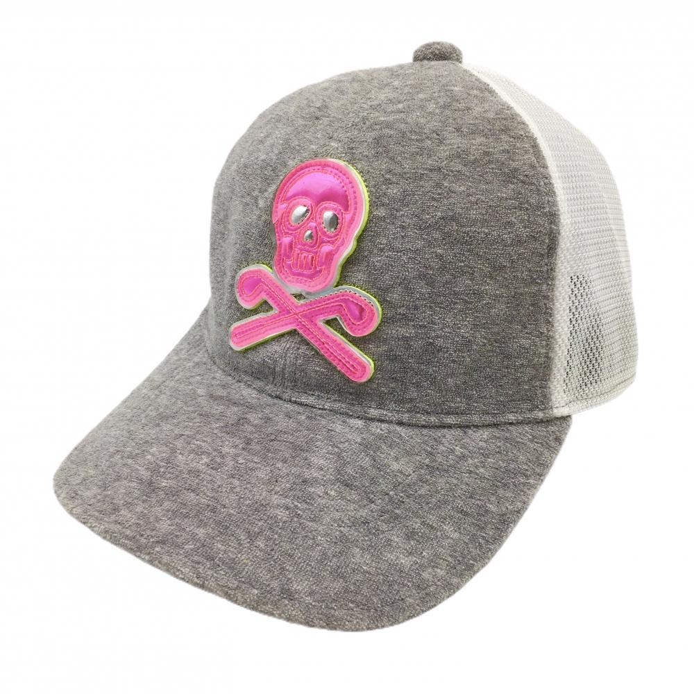 【超美品】マークアンドロナ メッシュキャップ 杢グレー×ピンク×白 立体ロゴ 一部パイル地  M　  ゴルフウェア MARK＆LONA