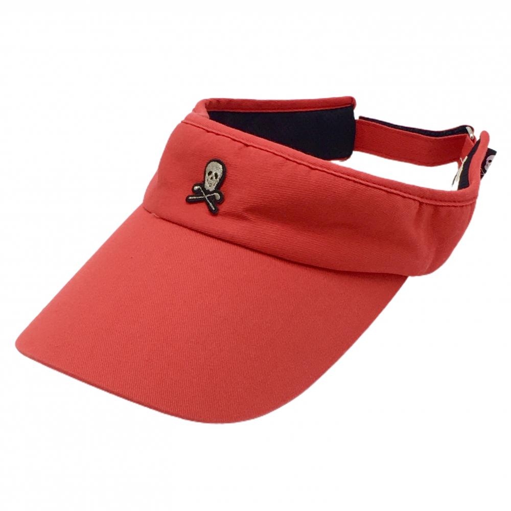 【美品】マークアンドロナ サンバイザー レッド スカルワッペン 綿100％  フリーサイズ  ゴルフウェア MARK＆LONA