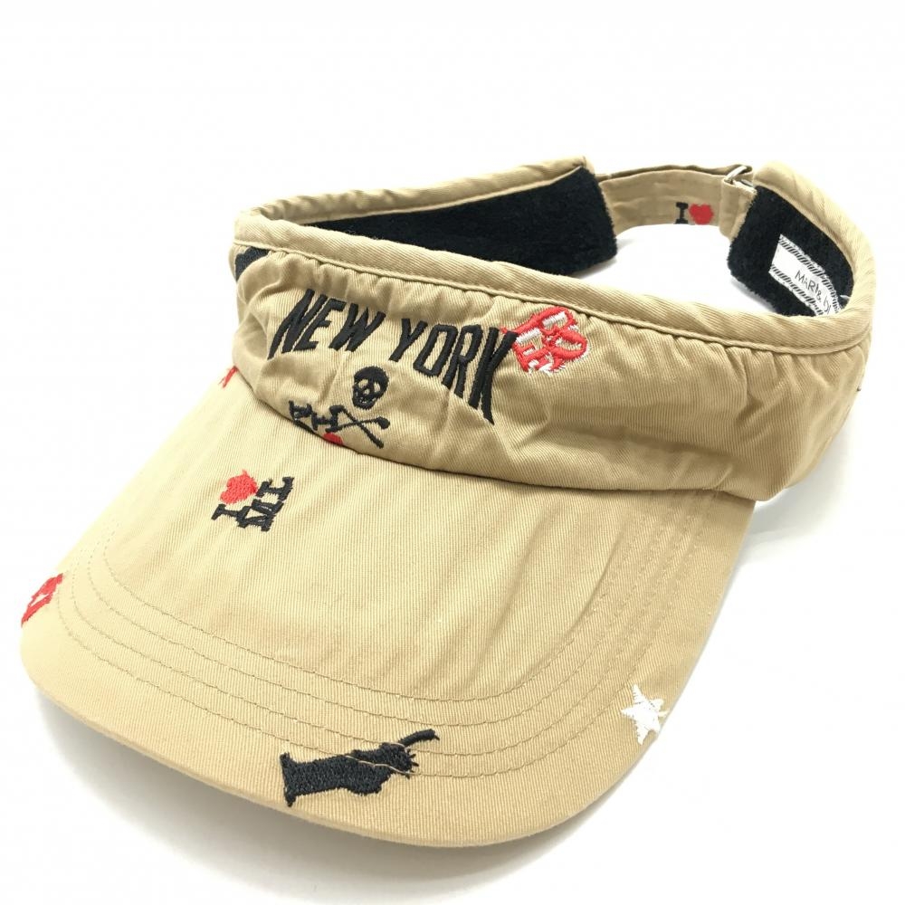 【美品】マークアンドロナ サンバイザー ベージュ×黒 総柄  ゴルフウェア MARK＆LONA