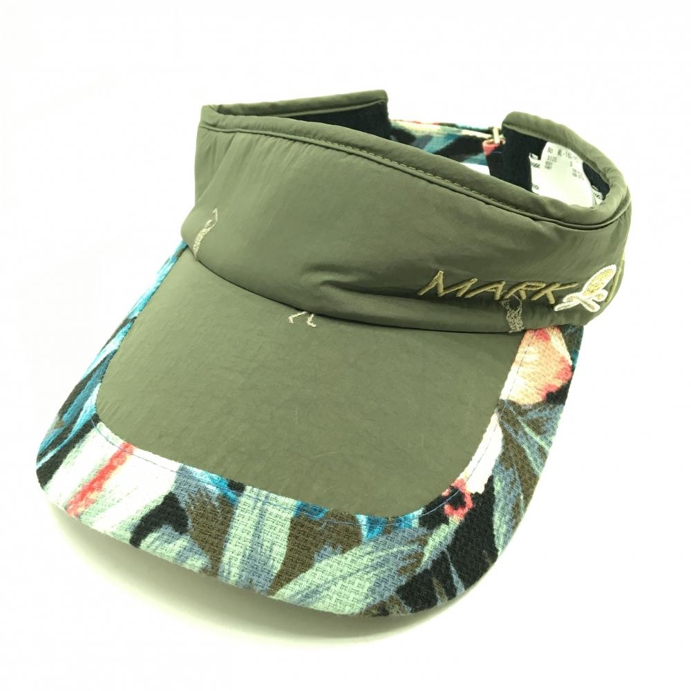 【美品】マークアンドロナ サンバイザー カーキ ロゴ刺しゅう スカル S   ゴルフウェア MARK＆LONA