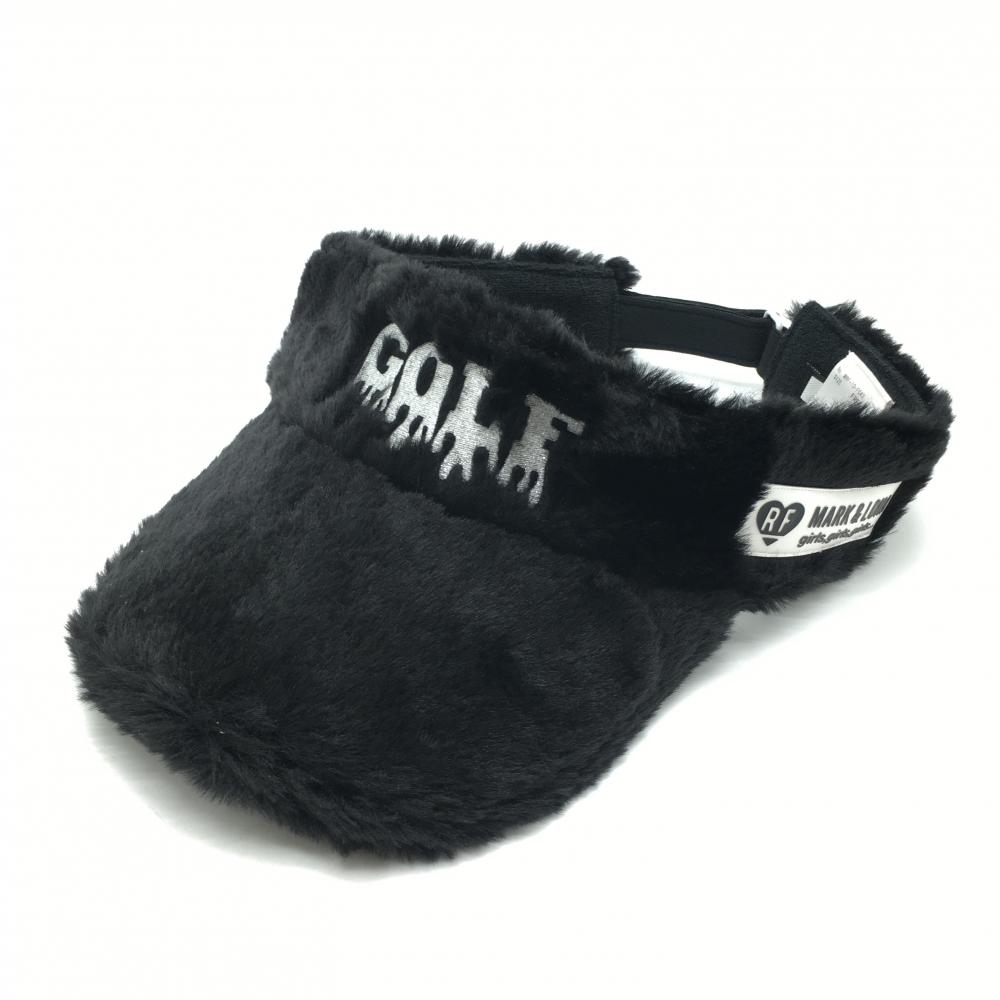 【超美品】マークアンドロナ サンバイザー 黒 ファー ロゴシルバー  FREE   ゴルフウェア MARK＆LONA