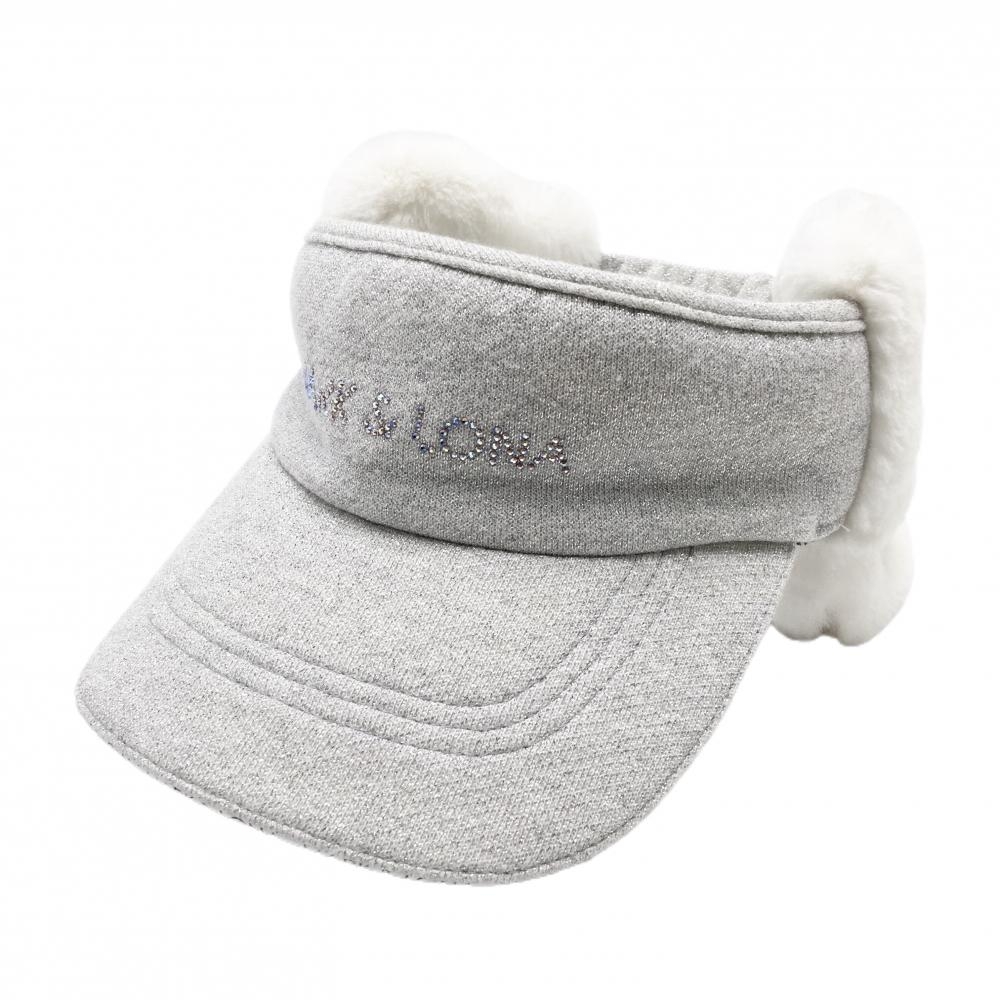 マークアンドロナ サンバイザー シルバー×白 イヤーマフ付 ラインストーン   ゴルフウェア MARK＆LONA