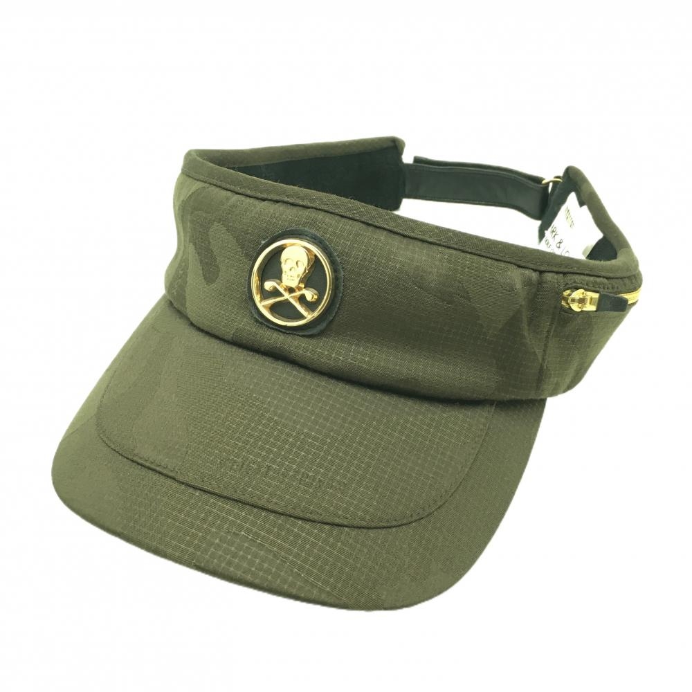 【美品】マークアンドロナ サンバイザー カーキ カモフラ 迷彩 スカル FREE   ゴルフウェア MARK＆LONA