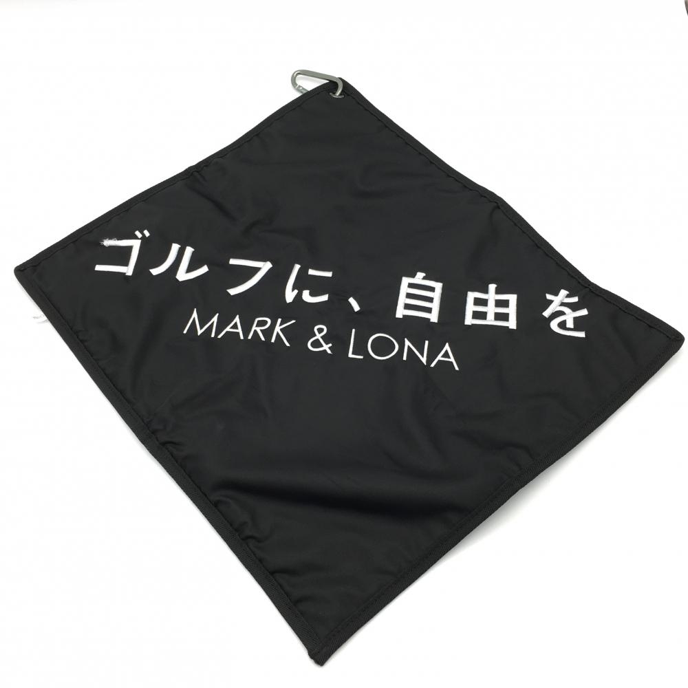 【美品】マークアンドロナ カラビナ付タオル 黒×白 ロゴ刺繍 ゴルフ MARK＆LONA