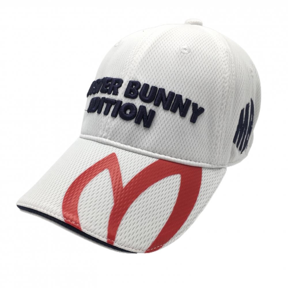 【美品】マスターバニー キャップ 白×ネイビー×レッド つばロゴプリント FR  ゴルフウェア MASTER BUNNY EDITION