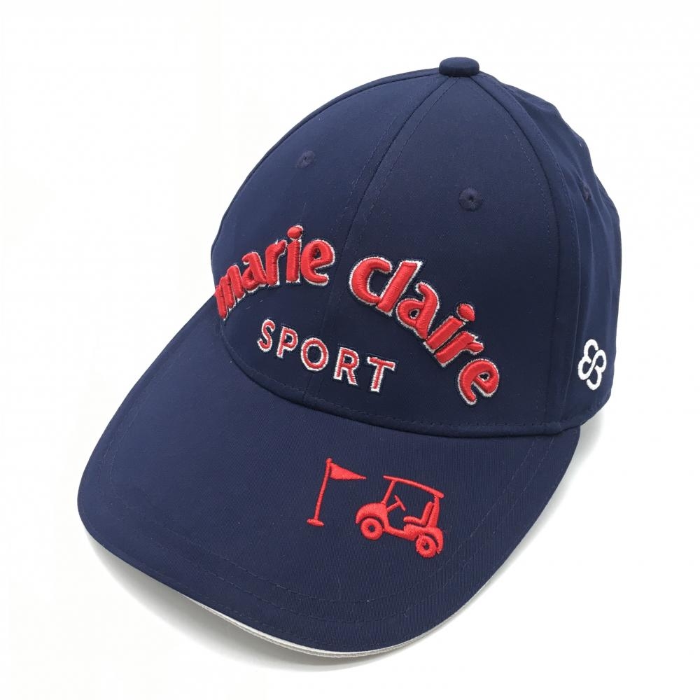 【美品】マリクレールスポール キャップ ネイビー×レッド 立体ロゴ刺しゅう 表記なし  ゴルフウェア marie claire