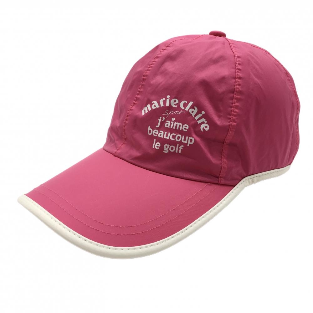 マリクレール キャップ ピンク×白 ロゴプリント  ゴルフウェア marie claire