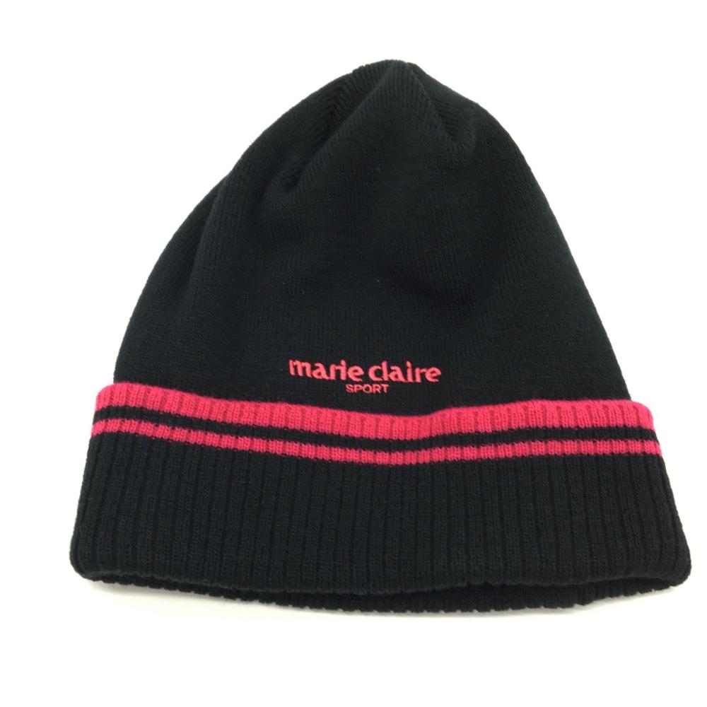 【新品】marie claire マリクレール ニット帽 黒×ピンク ロゴ刺しゅう F ゴルフウェア 画像