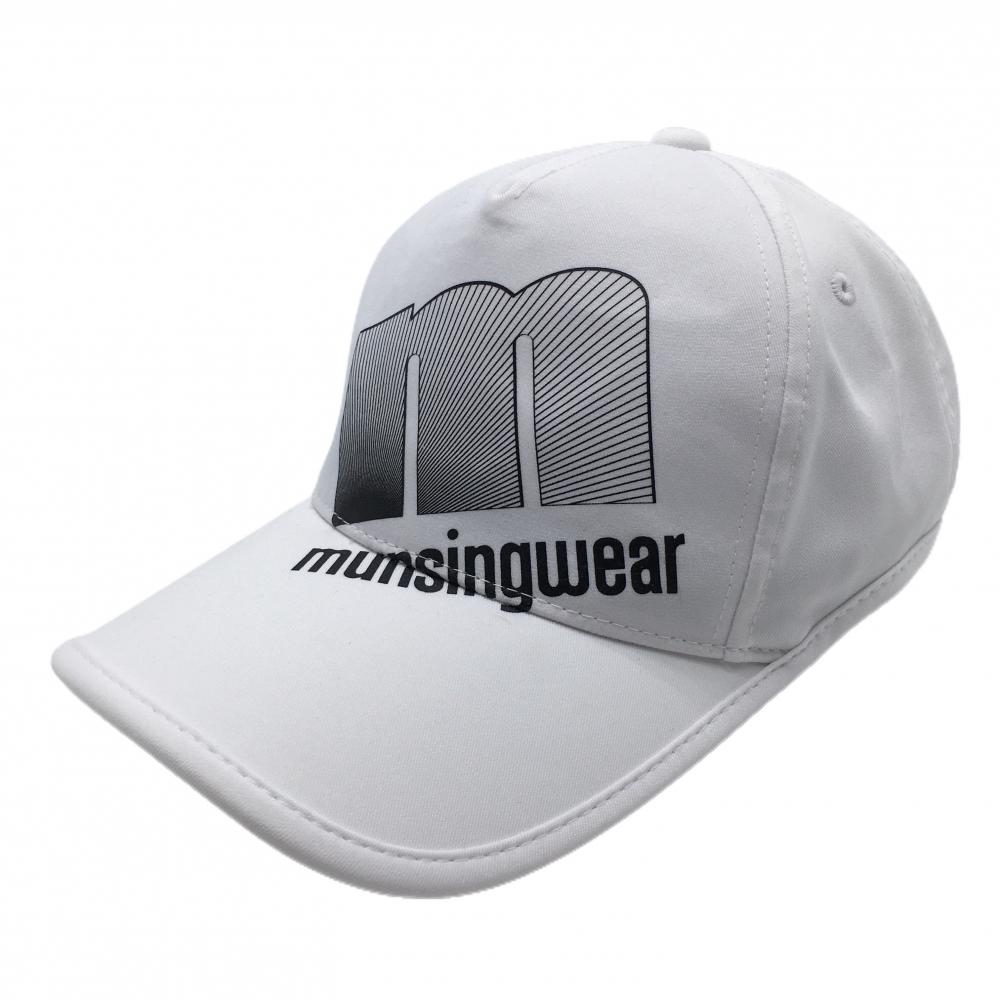 【超美品】マンシングウェア キャップ 白×黒 ロゴプリント  F(55-59cm)  ゴルフウェア Munsingwear