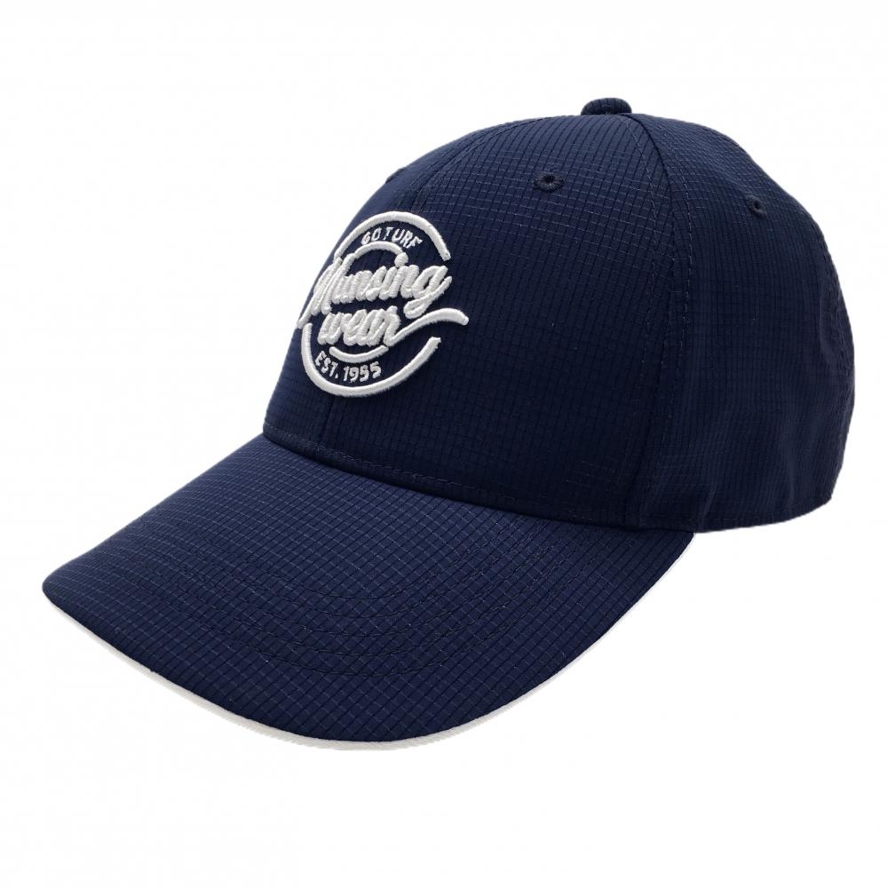 【超美品】マンシングウェア キャップ ネイビー 格子柄地模様 ロゴ白    ゴルフウェア Munsingwear