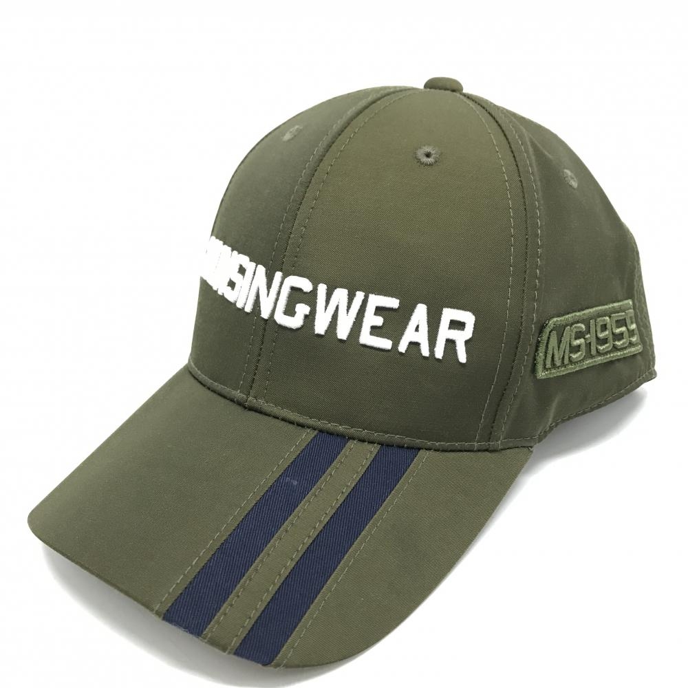 【美品】マンシングウェア キャップ カーキ×白 立体ロゴ F(56-60cm)   ゴルフウェア Munsingwear