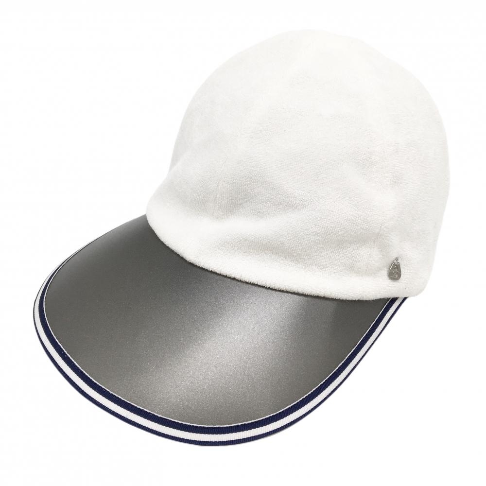 【美品】マンシングウェア キャップ 白×ダークグレー つば異素材 クラウンパイル地 F(57-59cm)   ゴルフウェア Munsingwear