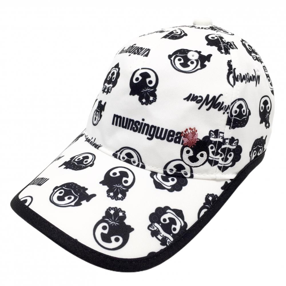 【新品】マンシングウェア キャップ 白×黒 総柄  F(55-59㎝)   ゴルフウェア Munsingwear