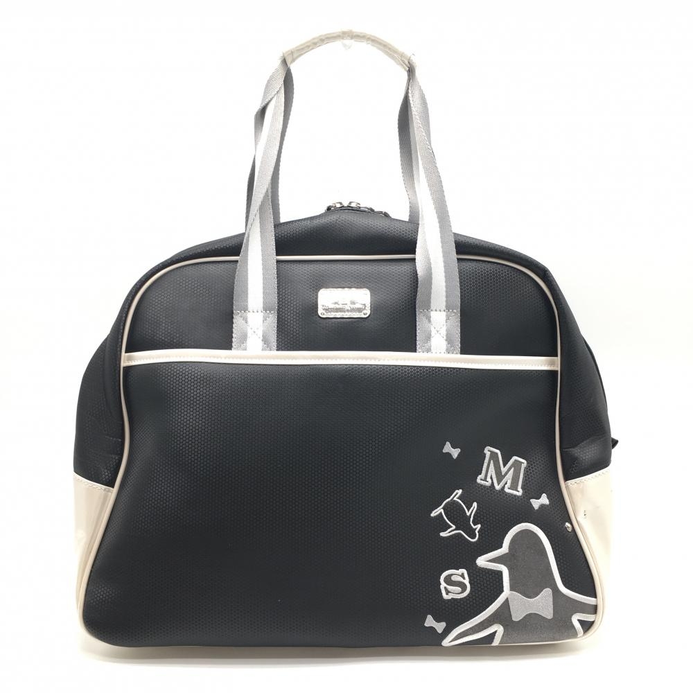 マンシングウェア ロッカーバッグ 黒×白 一部エナメル調 内外ポケット ボストンバッグ ゴルフ Munsingwear