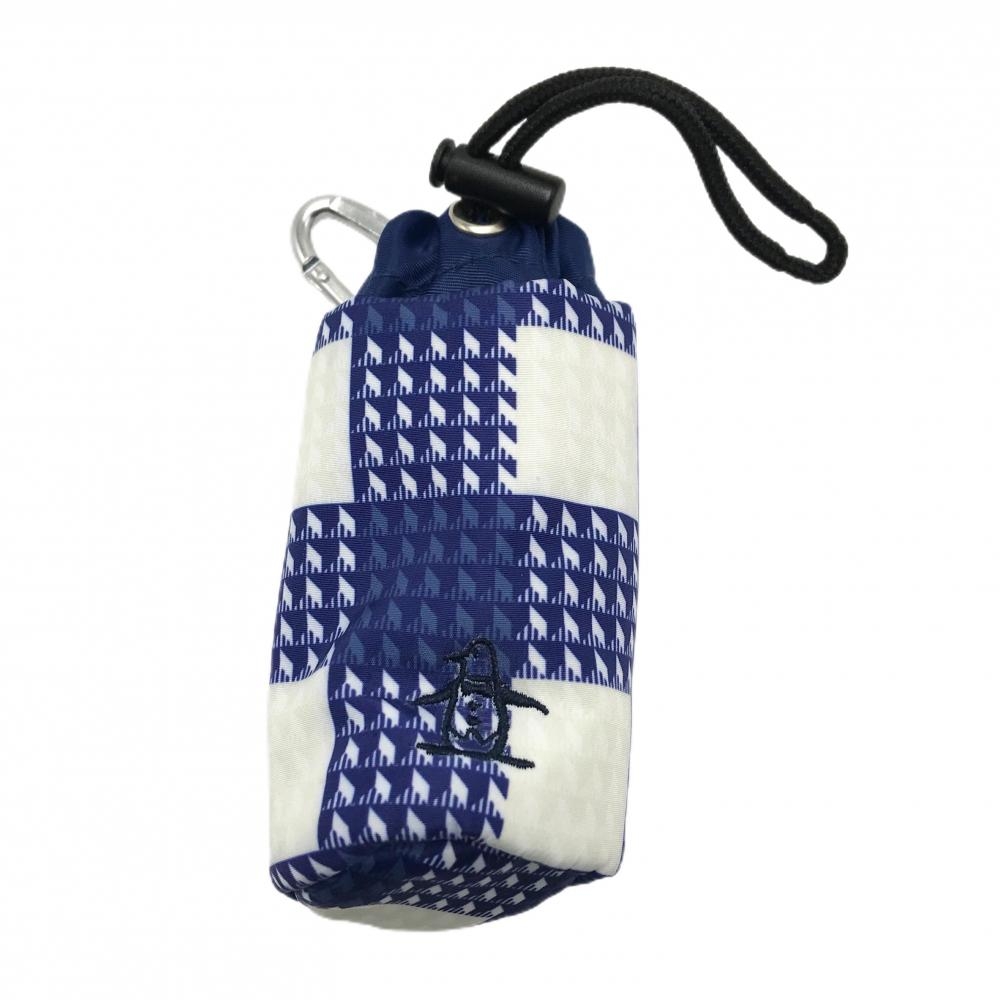 【超美品】マンシングウェア ボールケース ネイビー×白 グレンチェック カラビナ付 ゴルフ Munsingwear