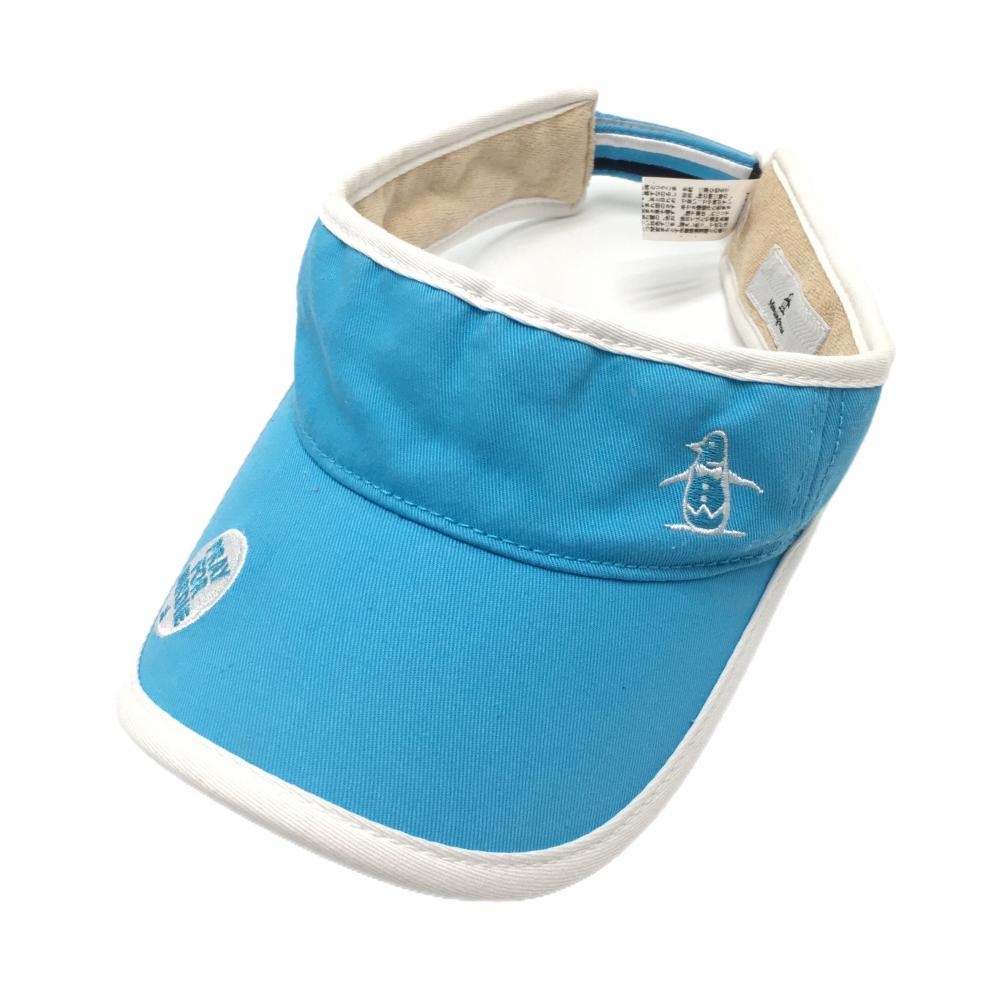 【超美品】マンシングウェア サンバイザー ライトブルー×白 パイピング F(55-59cm)  ゴルフウェア Munsingwear