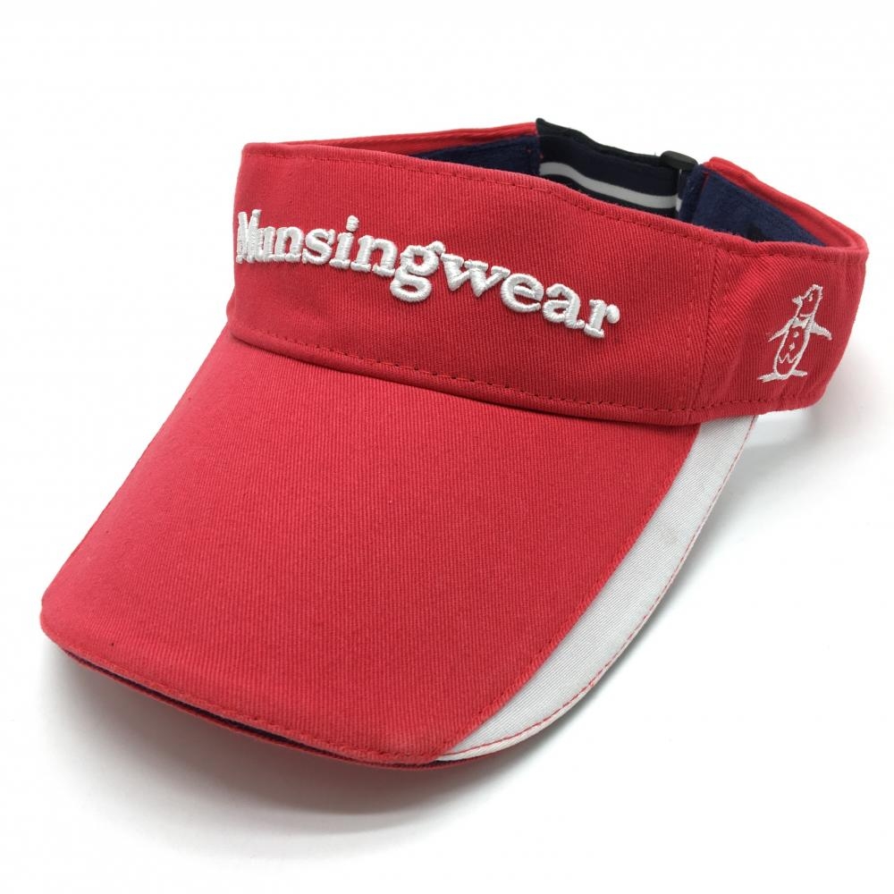 マンシングウェア サンバイザー レッド×白 ロゴ刺しゅう F（56-60cm）  ゴルフウェア Munsingwear