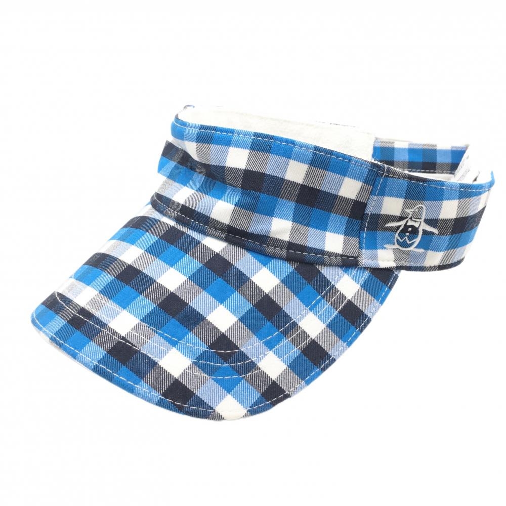 マンシングウェア サンバイザー ブルー×ネイビー チェック 内側パイル地  F(56-60㎝）   ゴルフウェア Munsingwear