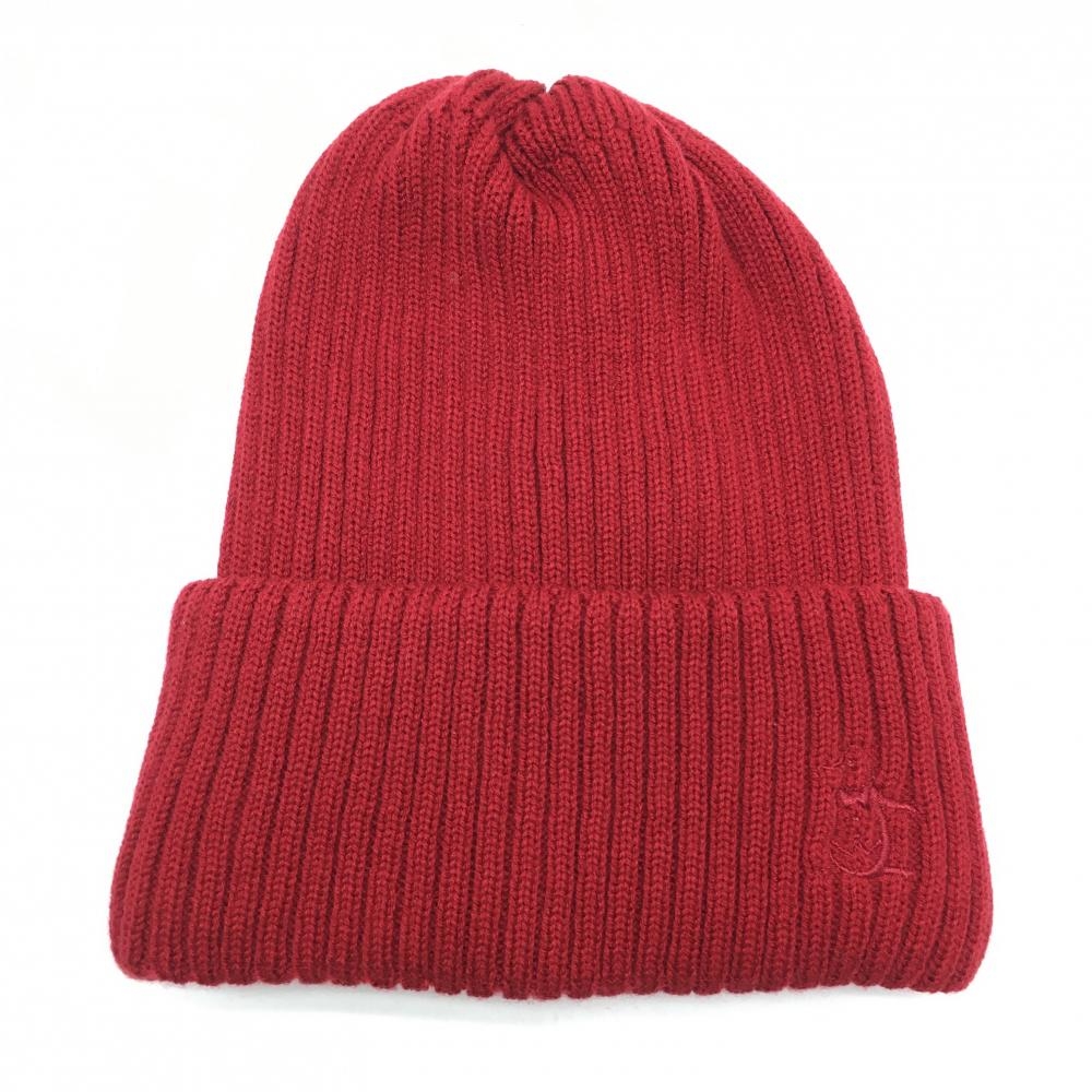 【超美品】マンシングウェア ニット帽 ダークレッド リブ編み ウール混 F(56-60㎝)   ゴルフウェア Munsingwear