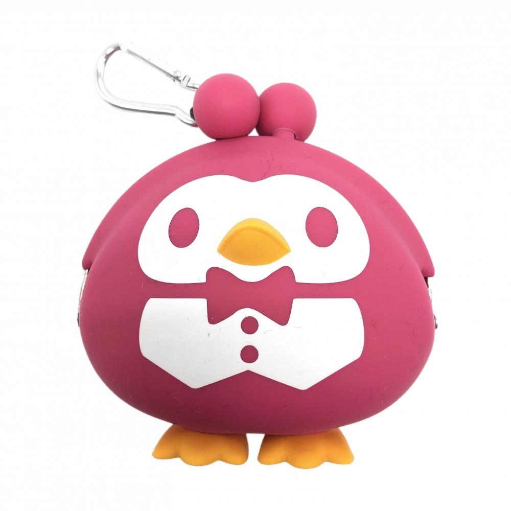 【美品】マンシングウェア ポーチ ピンク×白 がま口 小物入れ ペンギン カラビナ付 ゴルフ Munsingwear