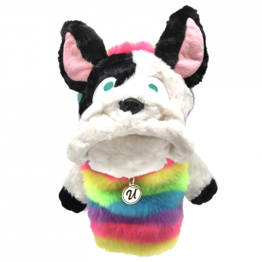 【美品】MUスポーツ ヘッドカバー(DR) 白×マルチカラー フレンチブルドッグ ぬいぐるみ ロゴチャーム  ゴルフ M・U SPORTS
