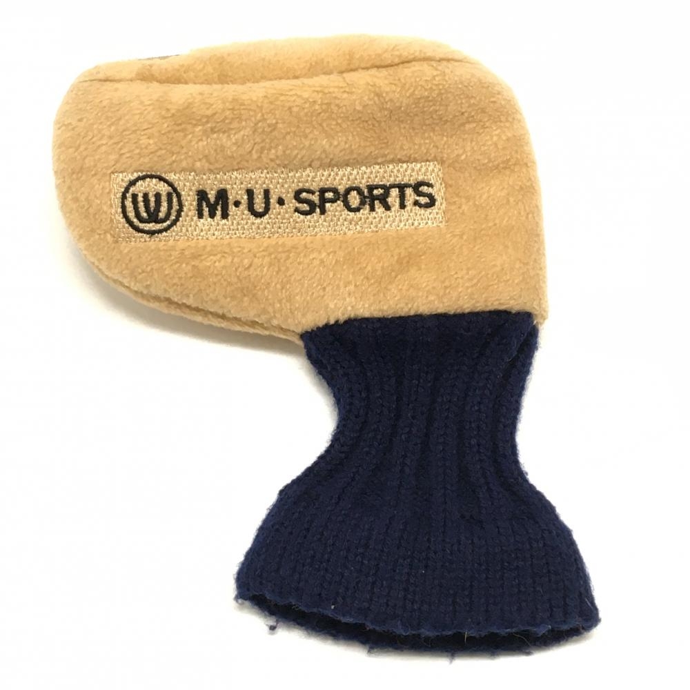 【美品】MUスポーツ パターカバー ベージュ×ネイビー ピン型 起毛 ヘッドカバー ゴルフ M・U SPORTS