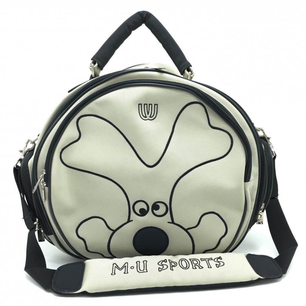 MUスポーツ 2WAYボストンバッグ ベージュ×黒 犬刺しゅう 複数ポケット ショルダーストラップゴルフ M・U SPORTS