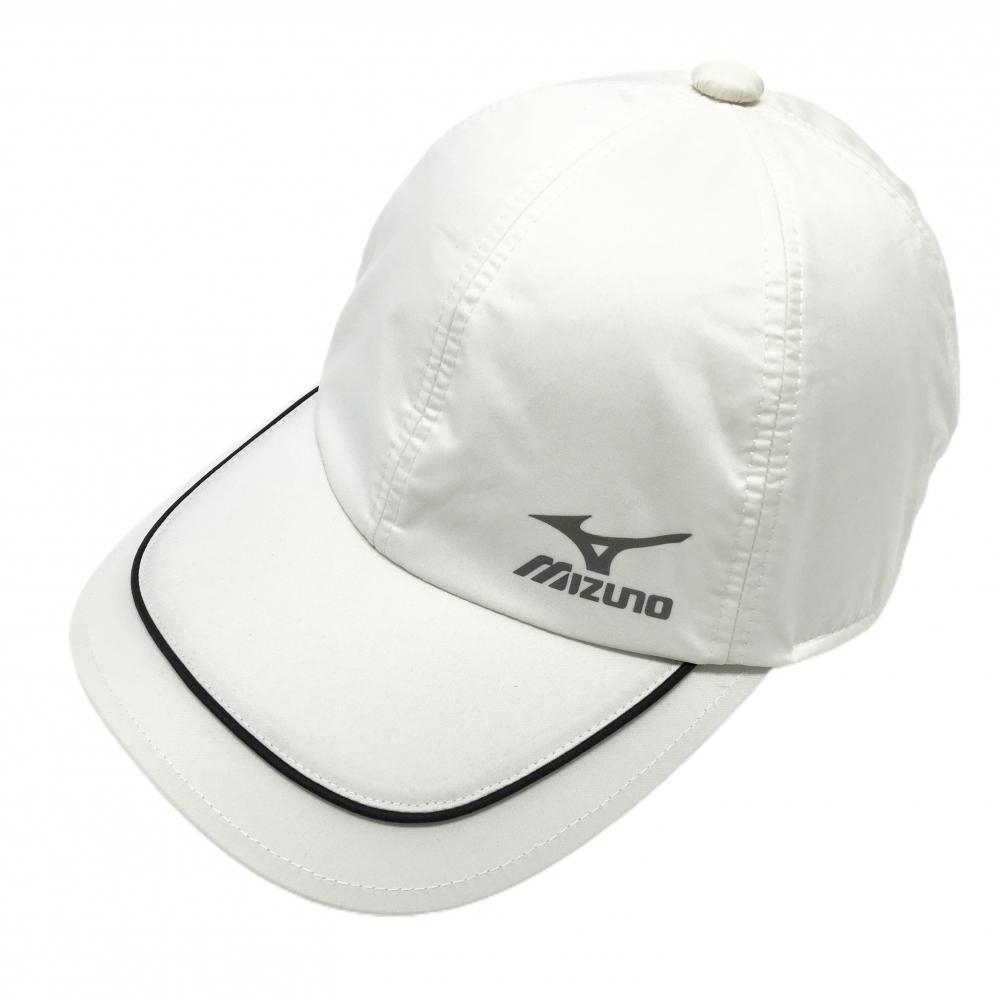 【超美品】ミズノ キャップ 白系×黒 ロゴプリント F(56-60cm)   ゴルフウェア MIZUNO