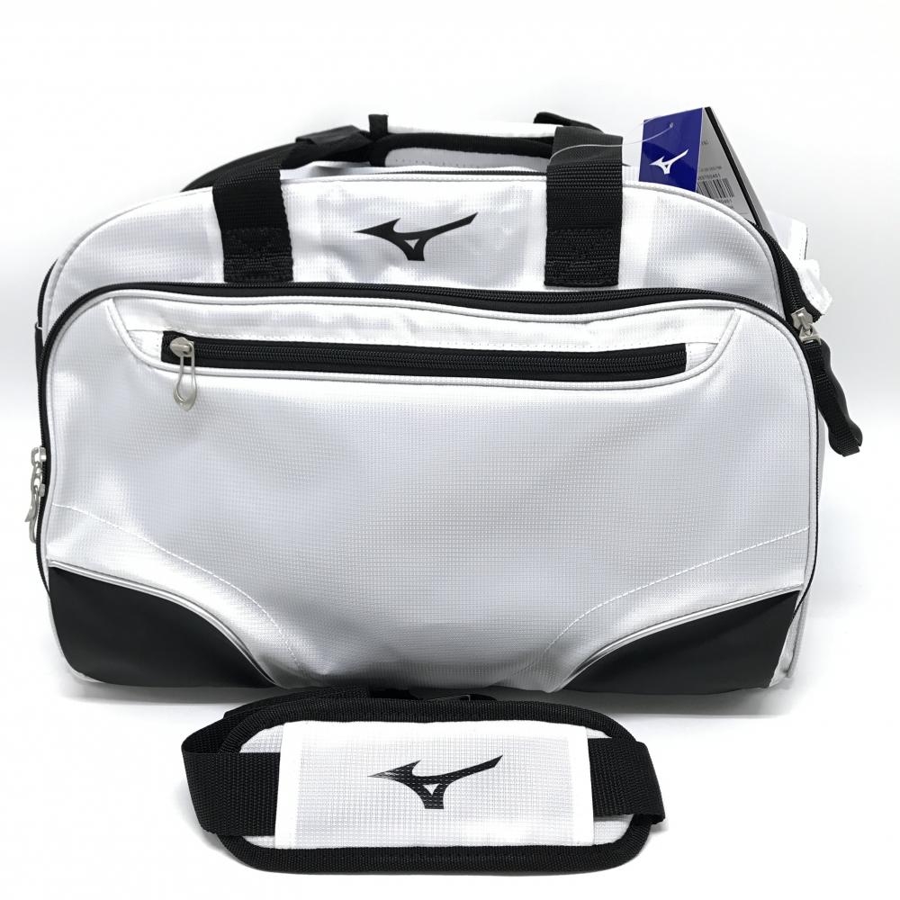 【新品】ミズノ 2WAYボストンバッグ 白×黒 ショルダーストラップ付 ロゴプリント  ゴルフ MIZUNO