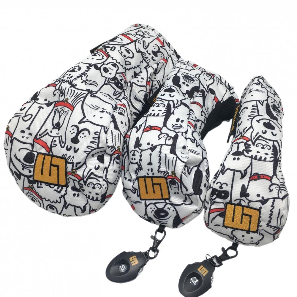 【超美品】ラウドマウス ヘッドカバー3点セット(DR FW UT) 白×黒 リバーシブル アニマル総柄 裏無地ゴルフ LOUDMOUTH