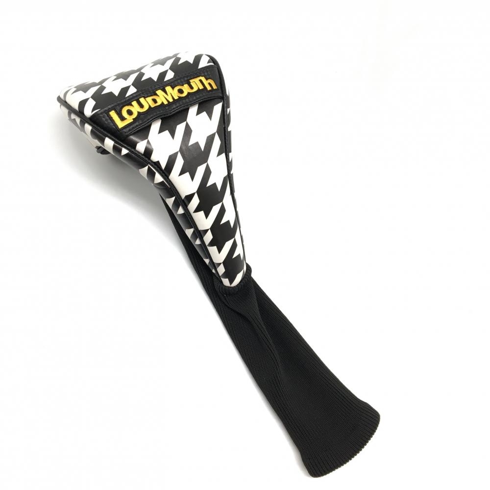 【美品】ラウドマウス ヘッドカバー(DR) 黒×白 オークモントハウンドトゥース 総柄 ゴルフ LOUDMOUTH