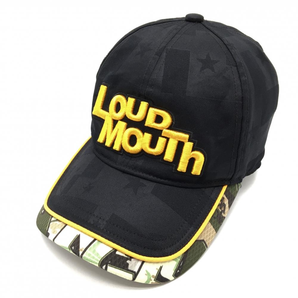 【美品】ラウドマウス キャップ 黒×オレンジ 立体ロゴ つば縁総柄 タグスカモ   ゴルフウェア LOUDMOUTH