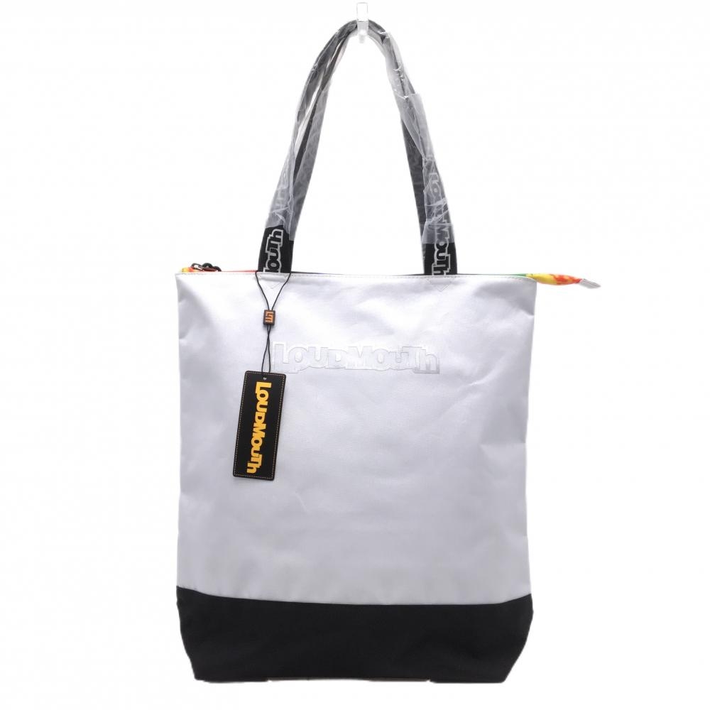 【新品】ラウドマウス トートバッグ 白×黒 ファスナー部柄 内外ポケット付ゴルフ LOUDMOUTH