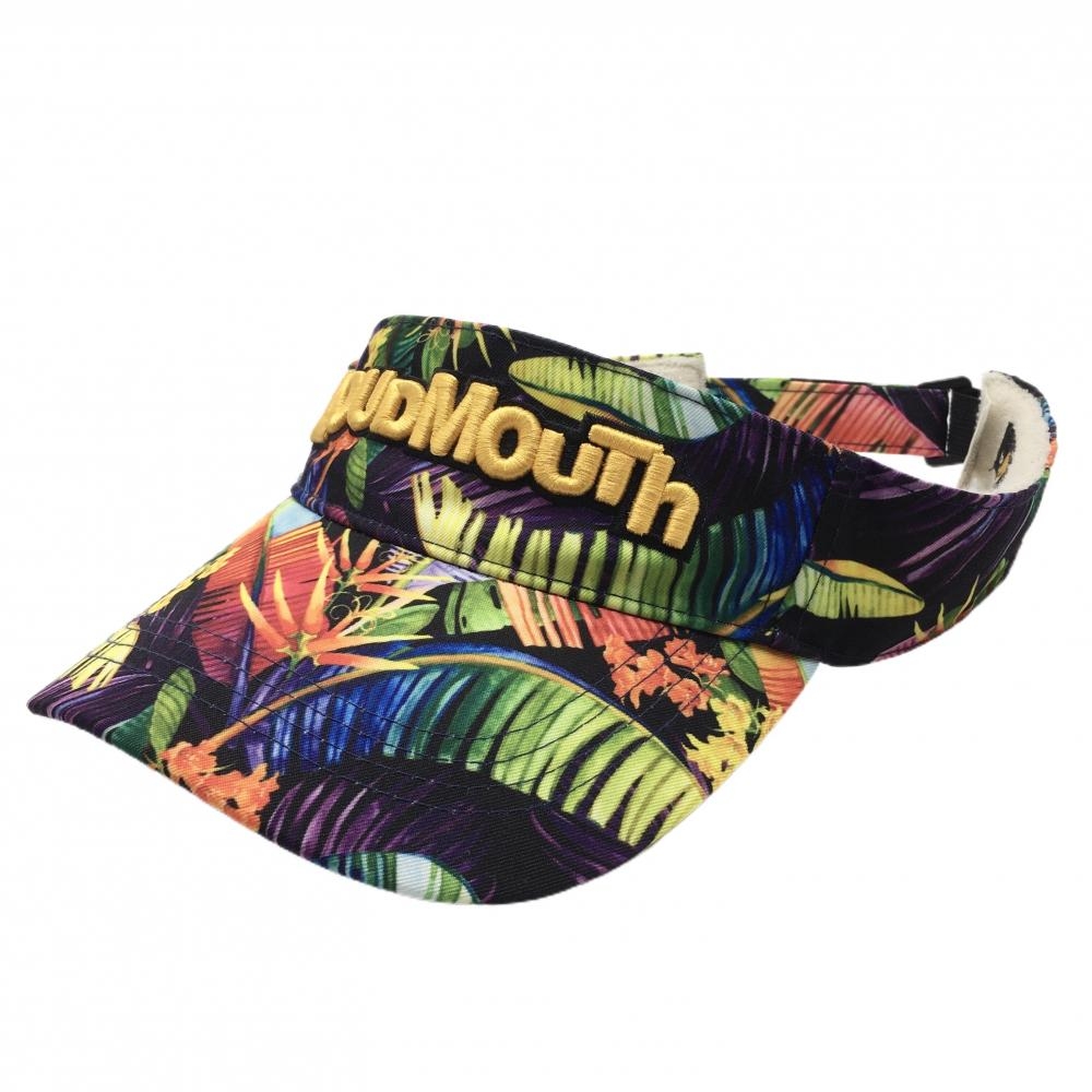 【超美品】ラウドマウス サンバイザー 黒×マルチカラー レインボージャングル 内側パイル地 立体ロゴ  ゴルフウェア LOUDMOUTH