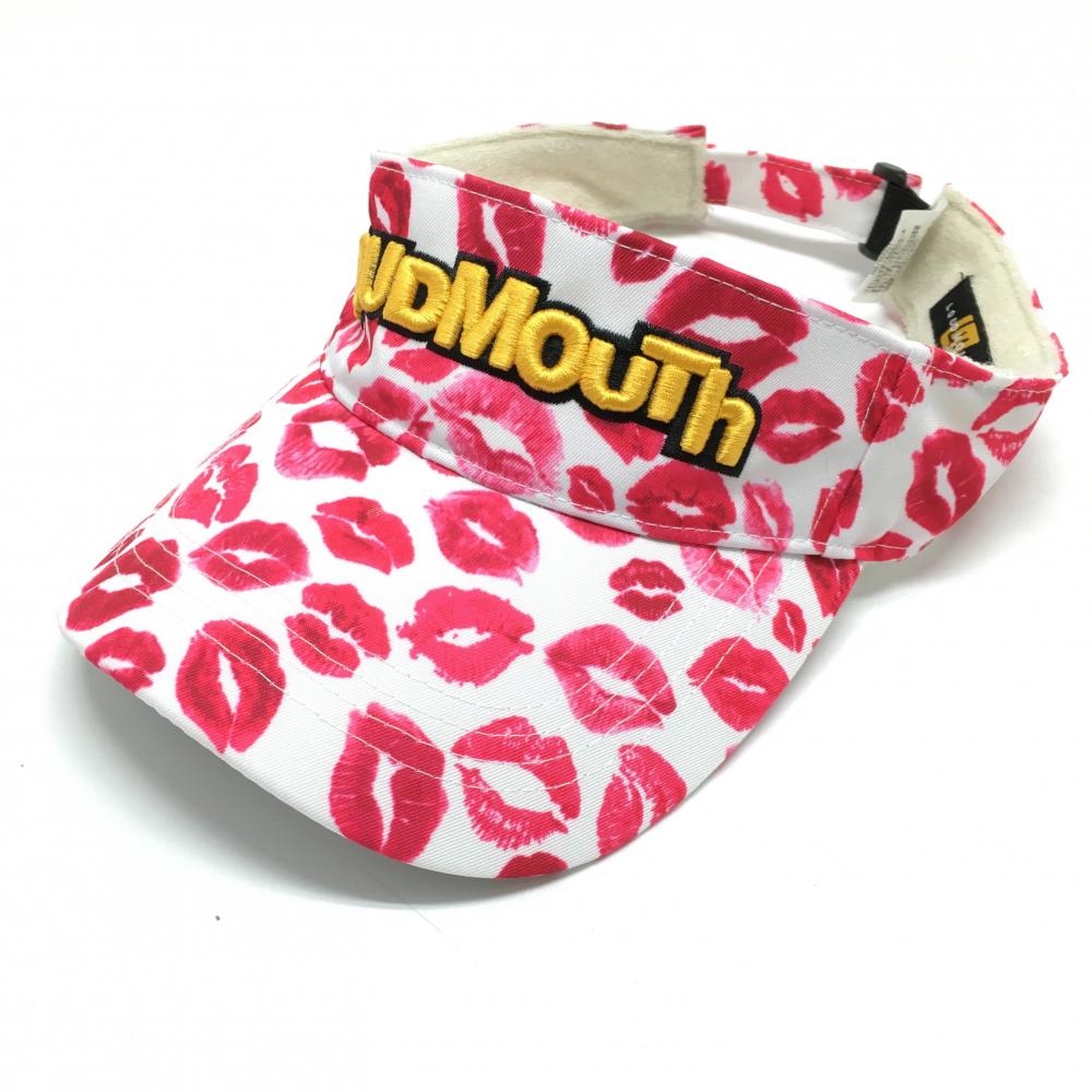 【超美品】ラウドマウス サンバイザー 白×ピンク キッスホワイト柄 立体ロゴ刺しゅう   ゴルフウェア LOUDMOUTH