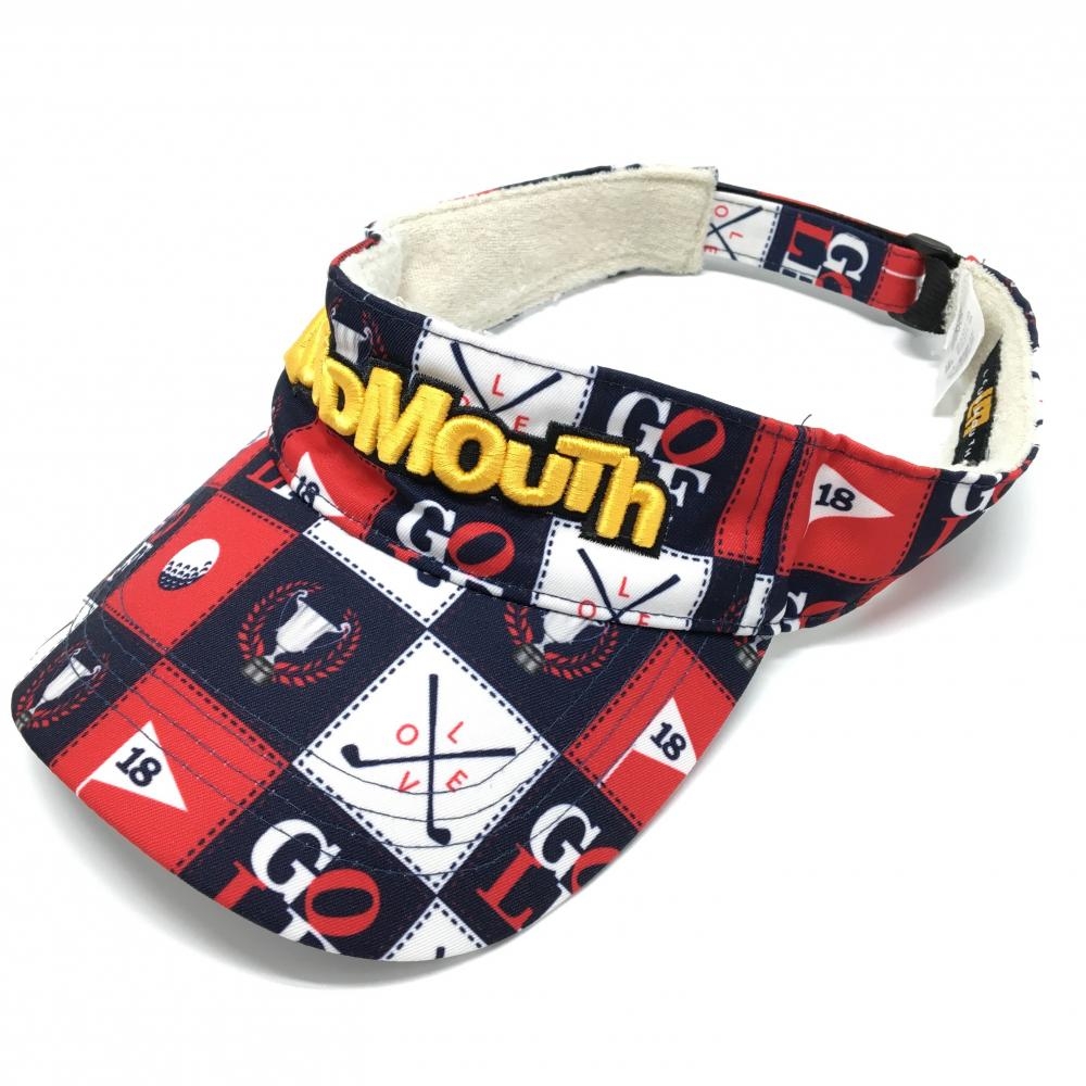 ラウドマウス サンバイザー ネイビー×レッド 総柄 アイラブゴルフ 立体ロゴ刺しゅう   ゴルフウェア LOUDMOUTH