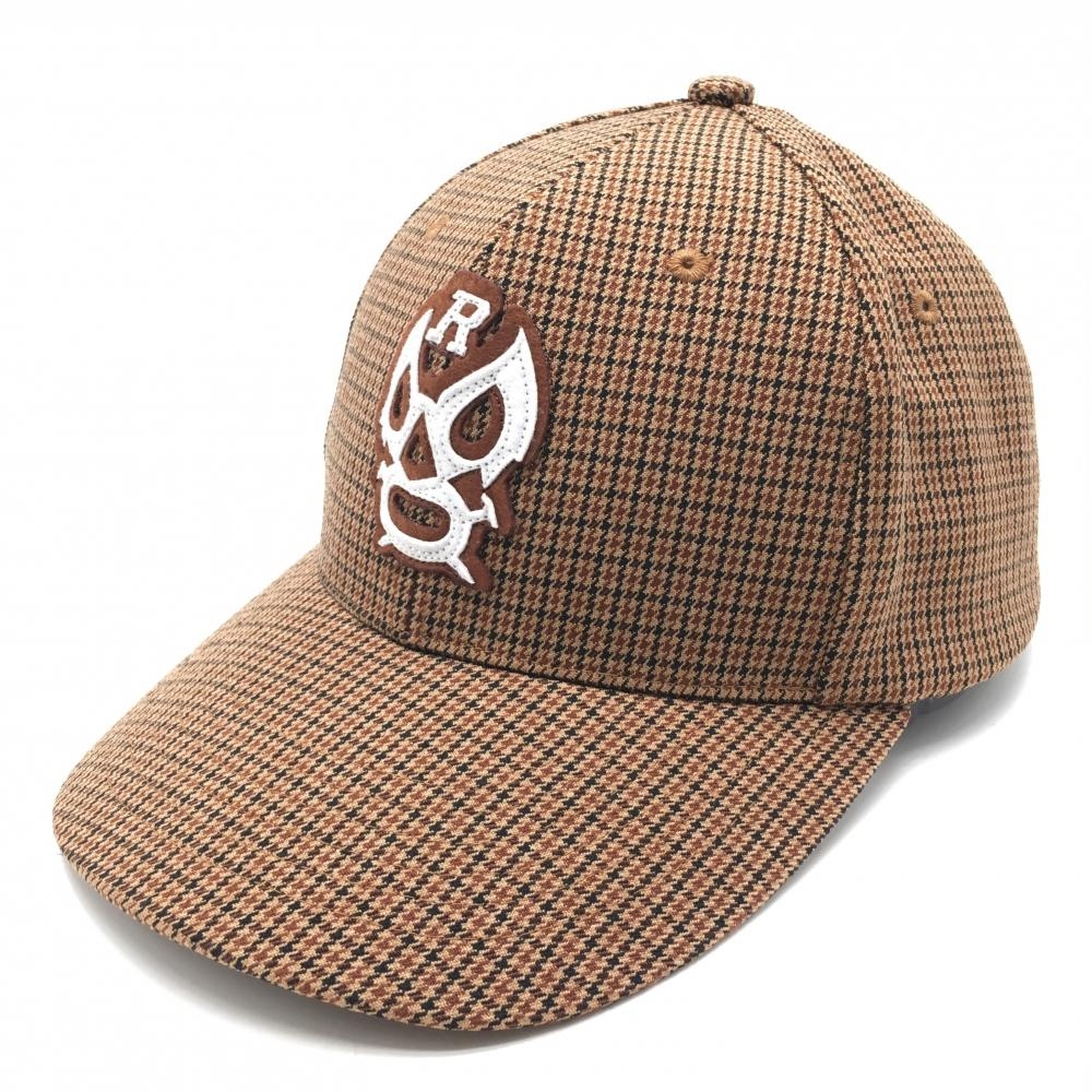 【超美品】ラッセルノ キャップ ブラウン×黒 チェック ルチャワッペン F  ゴルフウェア RUSSELUNO