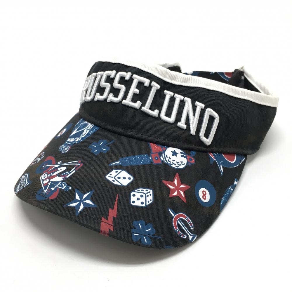 ラッセルノ サンバイザー 黒×ブルー系×白 総柄 ルチャ  F   ゴルフウェア RUSSELUNO