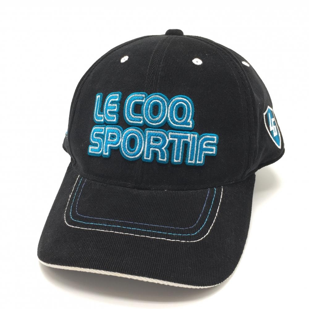 ルコック コーデュロイキャップ 黒×ライトブルー ロゴワッペン  F(57-59cm) ゴルフウェア le coq sportif