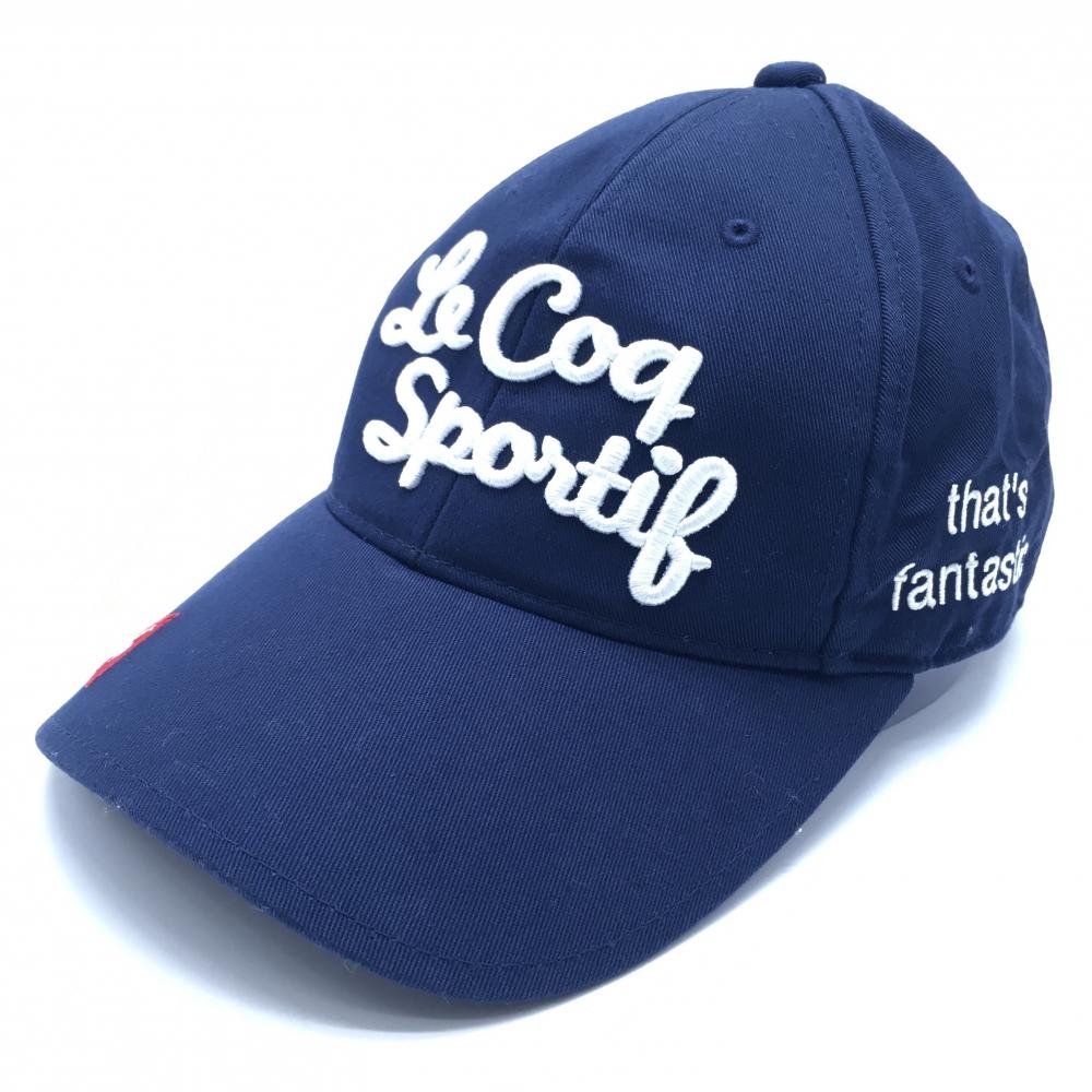 【美品】ルコック キャップ ネイビー×白 ロゴ刺しゅう F(55cm-57cm)  ゴルフウェア le coq sportif