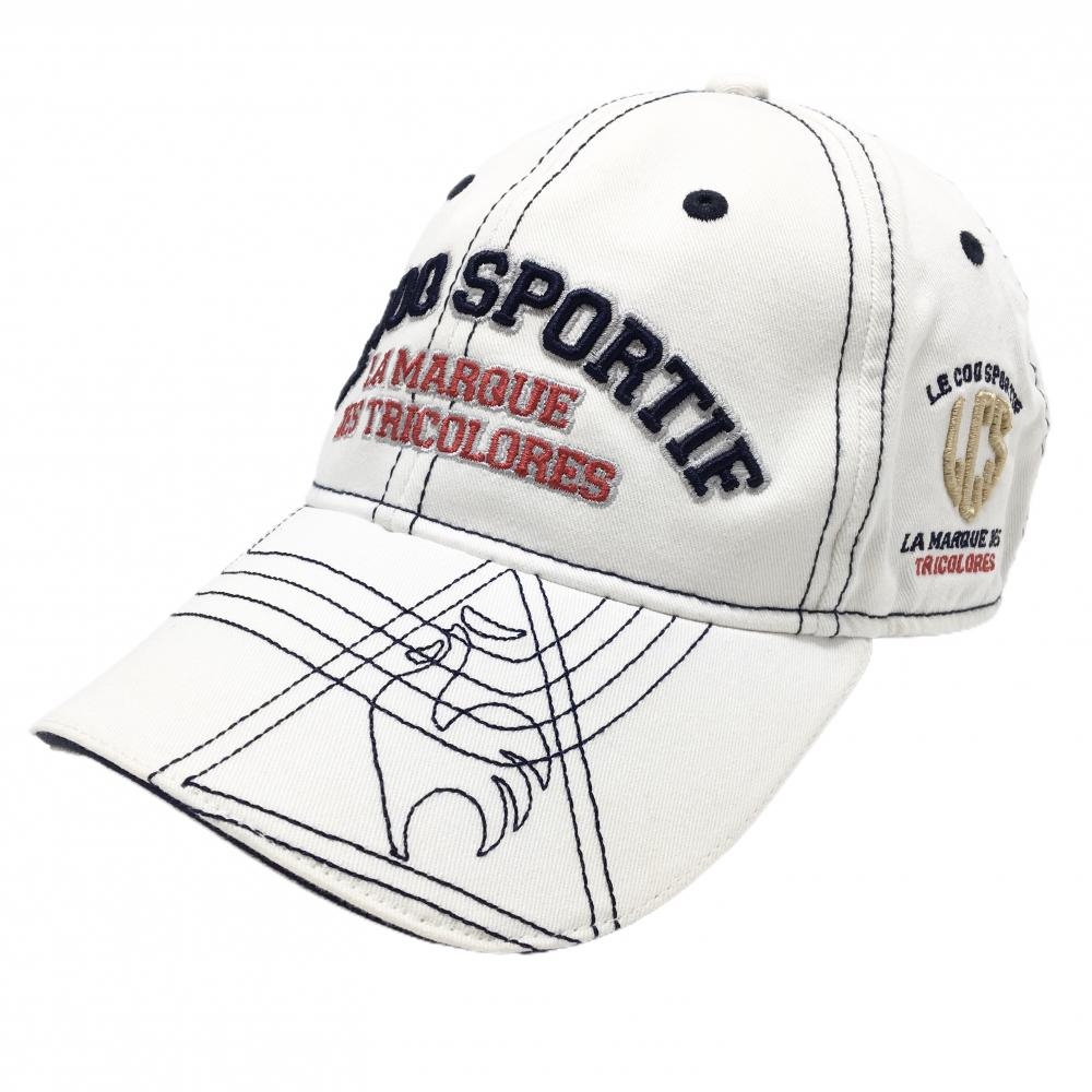 【美品】ルコック キャップ 白×ネイビー ステッチ F(57～59㎝)   ゴルフウェア le coq sportif