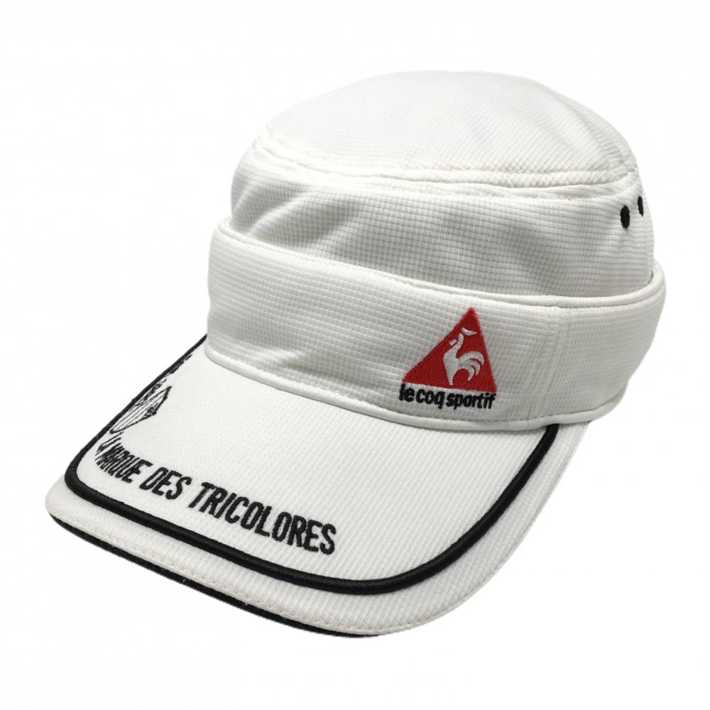 【美品】ルコック 2WAYワークキャップ 白×黒 サンバイザー つば刺しゅう FREE   ゴルフウェア le coq sportif