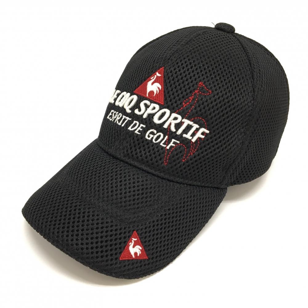 【美品】ルコックゴルフ メッシュキャップ 黒 ロゴ刺しゅう FREE   ゴルフウェア le coq sportif